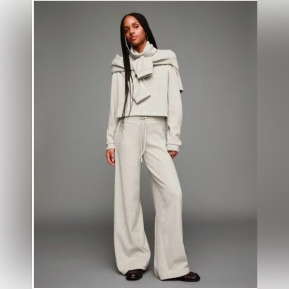 Bershka Ribbed Gray Wide-Leg Pants
